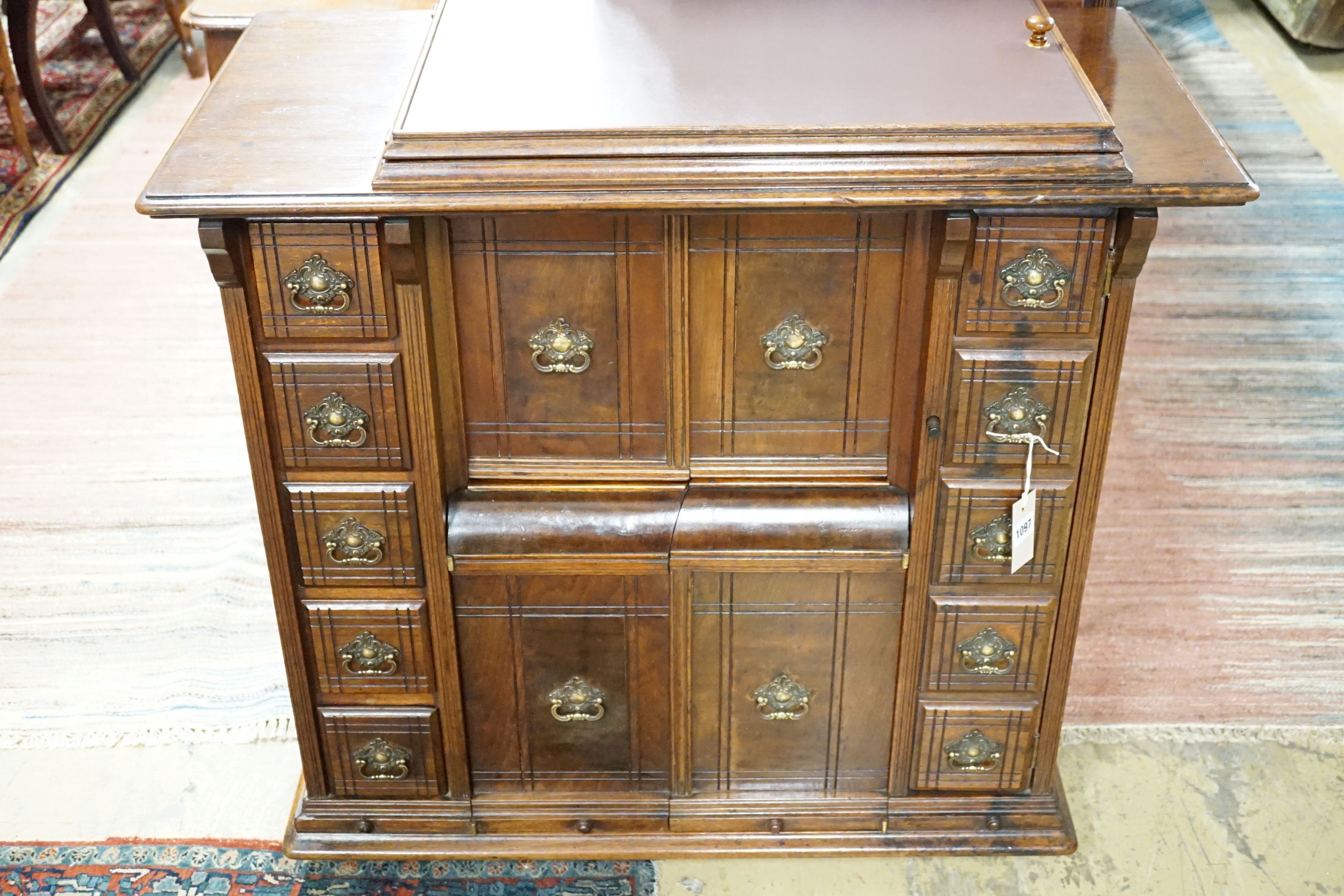 A walnut drink's cabinet, converted from a sewing machine cabinet, 86.5 cm wide, 45 cm deep, 80 cm high